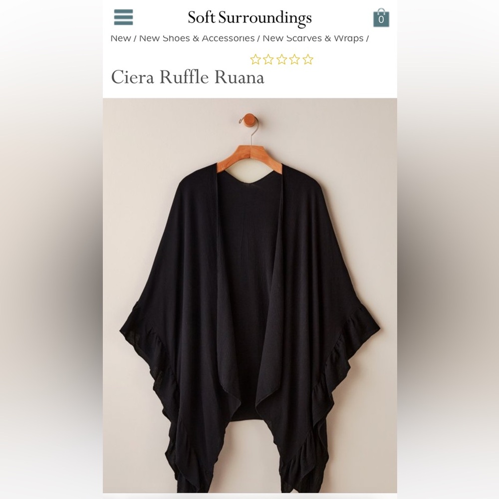 Soft Surroundings Ciera Ruffle Ruana / Black / Wrap / Shawl / NWOT / One Size
